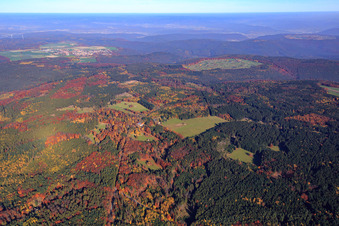 Vue aérienne de Pavillon de chasse d'Eulbach et maison du forestier d'Eulbach au jardin anglais d'Eulbach à le quartier Würzberg in Michelstadt dans le département Hesse, Allemagne