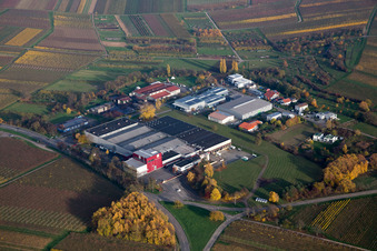 Vue aérienne de Complexe d'entrepôts - bâtiment dans le parc industriel Großkelterei Kleine Kalmit dans le Palatinat à Ilbesheim bei Landau dans le département Rhénanie-Palatinat, Allemagne
