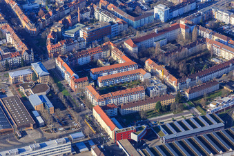 Vue aérienne de Entre Tullastr, Berckmüllerstraße et Gerwigstr à le quartier Oststadt in Karlsruhe dans le département Bade-Wurtemberg, Allemagne