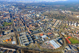 Vue aérienne de Entre la Gerwigstraße et la Rintheimer Straße à le quartier Oststadt in Karlsruhe dans le département Bade-Wurtemberg, Allemagne