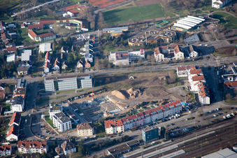 Vue aérienne de Chantier de construction du Bahnhofsring à le quartier Graben in Graben-Neudorf dans le département Bade-Wurtemberg, Allemagne