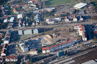 Vue aérienne de Chantier de construction du Bahnhofsring à le quartier Graben in Graben-Neudorf dans le département Bade-Wurtemberg, Allemagne