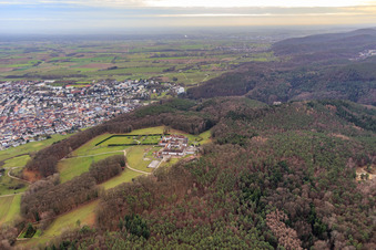 Vue aérienne de Pension pour chevaux au monastère de Liebfrauenberg à Bad Bergzabern dans le département Rhénanie-Palatinat, Allemagne