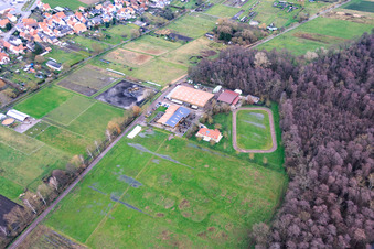 Vue aérienne de Haras islandais de Bienwald à Freckenfeld dans le département Rhénanie-Palatinat, Allemagne