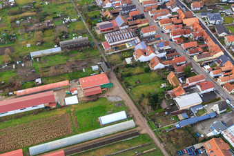 Vue oblique de Halles agricoles à Ettenbaum à Kandel dans le département Rhénanie-Palatinat, Allemagne