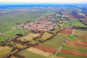 Vue aérienne de Vue du village depuis l'ouest à Venningen dans le département Rhénanie-Palatinat, Allemagne