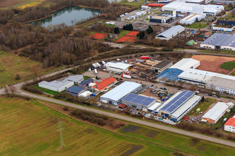 Vue aérienne de Zone industrielle à den Birkenwiesen avec BULLINGER Metallbau GmbH à Offenbach an der Queich dans le département Rhénanie-Palatinat, Allemagne