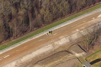 Vue aérienne de Chantier de renforcement du barrage du Rhin à le quartier Rußheim in Dettenheim dans le département Bade-Wurtemberg, Allemagne