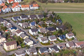Vue aérienne de Chemin des lilas, chemin des violettes à le quartier Rußheim in Dettenheim dans le département Bade-Wurtemberg, Allemagne