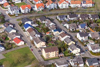 Vue aérienne de Chemin des lilas, chemin des violettes à le quartier Rußheim in Dettenheim dans le département Bade-Wurtemberg, Allemagne