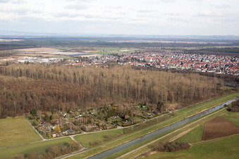 Photographie aérienne de Jardins familiaux sur le canal de Saalbach à le quartier Graben in Graben-Neudorf dans le département Bade-Wurtemberg, Allemagne