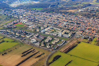 Vue aérienne de Rue Dürer à le quartier Neureut in Karlsruhe dans le département Bade-Wurtemberg, Allemagne