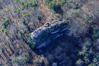 Ruines du château de Neukastel à Leinsweiler dans le département Rhénanie-Palatinat, Allemagne vue d'en haut