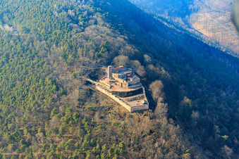 Vue aérienne de Ruines du château de Rietburg à Rhodt unter Rietburg dans le département Rhénanie-Palatinat, Allemagne