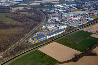 Vue aérienne de Matériaux de construction Wertheimer sur l'Acher à le quartier Fautenbach in Achern dans le département Bade-Wurtemberg, Allemagne