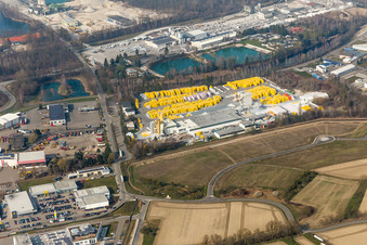 Vue aérienne de Locaux de l'usine Xella Deutschland GmbH à le quartier Freistett in Rheinau dans le département Bade-Wurtemberg, Allemagne