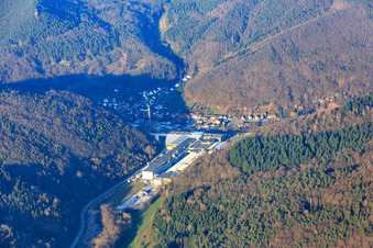 Zone industrielle de la Wasgausstraße avec Buchmann GmbH et CHRIPA Paletten GmbH & Co. KG à le quartier Sarnstall in Annweiler am Trifels dans le département Rhénanie-Palatinat, Allemagne d'en haut