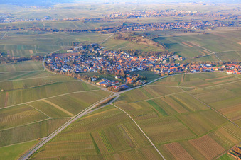 Photographie aérienne de Village viticole sous le petit Kalmit du sud-ouest à Ilbesheim bei Landau dans le département Rhénanie-Palatinat, Allemagne