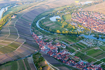 Vue aérienne de Paysage viticole des régions viticoles de Nordheim am Main à le quartier Escherndorf in Volkach dans le département Bavière, Allemagne