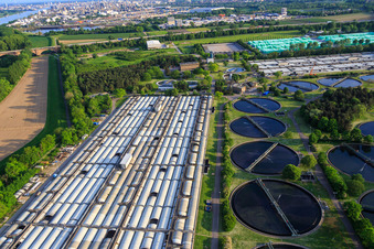 Photographie aérienne de Station d'épuration des eaux usées de BASF à le quartier Mörsch in Frankenthal dans le département Rhénanie-Palatinat, Allemagne