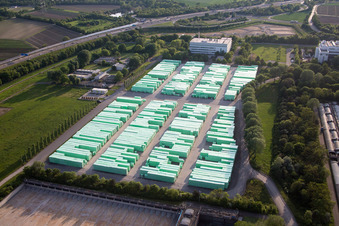 Vue aérienne de Entrepôt de Stirodur dans les locaux du producteur de produits chimiques BASF (Palatinat) à le quartier Mörsch in Frankenthal dans le département Rhénanie-Palatinat, Allemagne