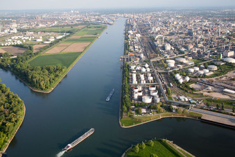 Vue aérienne de Au Landeshafen Nord à le quartier BASF in Ludwigshafen am Rhein dans le département Rhénanie-Palatinat, Allemagne