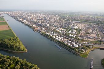 Vue oblique de Au Landeshafen Nord à le quartier BASF in Ludwigshafen am Rhein dans le département Rhénanie-Palatinat, Allemagne