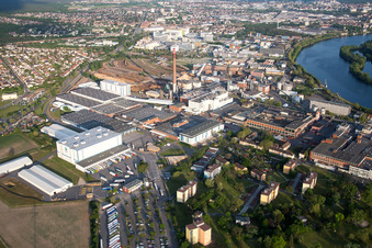Vue aérienne de Locaux de l'usine SCA HYGIENE PRODUCTS GmbH sur l'Altrhein dans le quartier de Waldhof à le quartier Sandhofen in Mannheim dans le département Bade-Wurtemberg, Allemagne