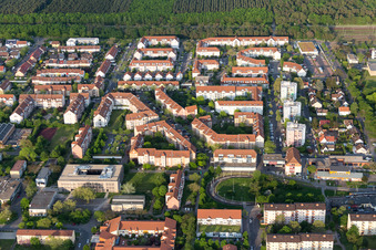 Vue oblique de Quartier Schönau in Mannheim dans le département Bade-Wurtemberg, Allemagne