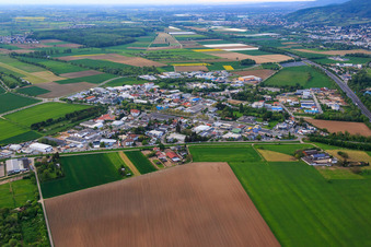 Vue aérienne de Zone industrielle des deux côtés de la Schwanheimer Straße à Bensheim dans le département Hesse, Allemagne
