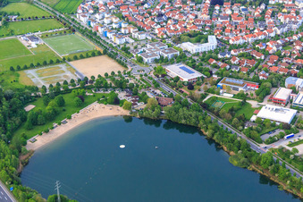 Vue aérienne de Lac de baignade Bensheim de GGEW AG à Bensheim dans le département Hesse, Allemagne
