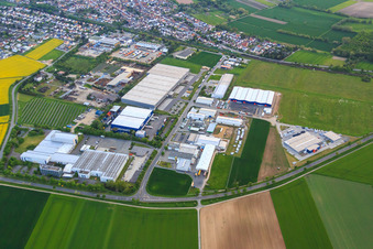Vue aérienne de Zone industrielle Werner-von-Siemens-Straße avec Continental, Kühne + Nagel (AG & Co.) KG, Franz Jäger GmbH et Gettrans GmbH à Groß-Rohrheim dans le département Hesse, Allemagne