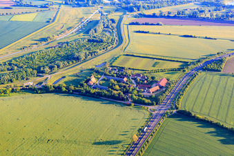 Vue aérienne de Gut Kirschgartshausen sur le barrage du Rhin à le quartier Sandhofen in Mannheim dans le département Bade-Wurtemberg, Allemagne