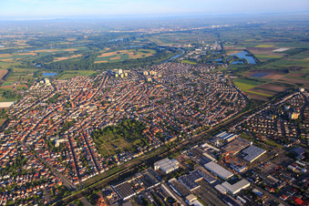 Vue aérienne de Centre-ville depuis le sud-est à Lampertheim dans le département Hesse, Allemagne