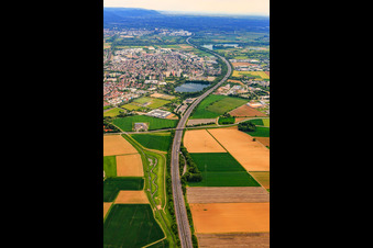 Vue aérienne de Tracé de l'A5 vers le sud à Bensheim dans le département Hesse, Allemagne
