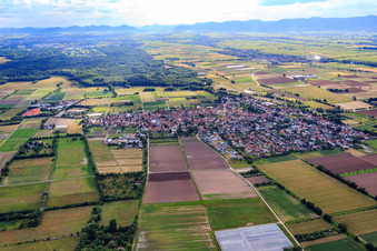 Vue aérienne de Vue de la ville depuis l'est à Zeiskam dans le département Rhénanie-Palatinat, Allemagne
