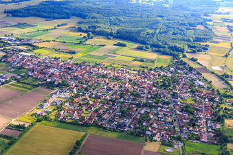 Vue aérienne de Vue d'ensemble de la ville depuis le nord-est à Zeiskam dans le département Rhénanie-Palatinat, Allemagne