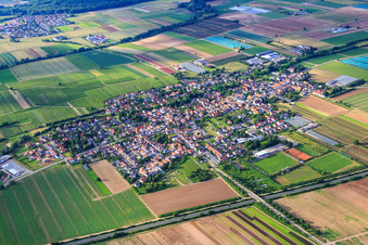Vue aérienne de Vue d'ensemble du village depuis le sud-est au-delà de la B272 à Weingarten dans le département Rhénanie-Palatinat, Allemagne