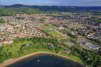 Vue oblique de Piscine extérieure Wiesensee à Hemsbach dans le département Bade-Wurtemberg, Allemagne