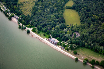 Vue aérienne de Plage du Rhin à le quartier Niederfeld in Mannheim dans le département Bade-Wurtemberg, Allemagne