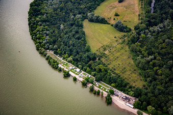Vue oblique de Plage du Rhin à le quartier Niederfeld in Mannheim dans le département Bade-Wurtemberg, Allemagne