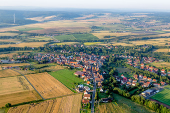 Vue aérienne de Champs agricoles et terres agricoles à Steinbach am Donnersberg dans le département Rhénanie-Palatinat, Allemagne
