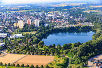 Vue aérienne de Lac de baignade Bensheim à Bensheim dans le département Hesse, Allemagne