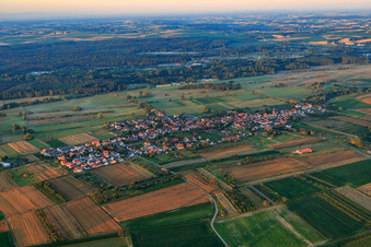 Vue aérienne de Vue du village le matin depuis le nord à Schweighofen dans le département Rhénanie-Palatinat, Allemagne