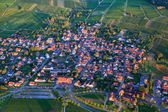 Vue aérienne de Vue du village le matin depuis l'est à le quartier Schweigen in Schweigen-Rechtenbach dans le département Rhénanie-Palatinat, Allemagne
