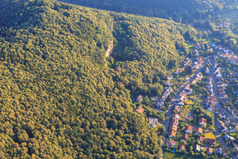Vue aérienne de Ringelsbergstraße sous les falaises calcaires à Frankweiler dans le département Rhénanie-Palatinat, Allemagne