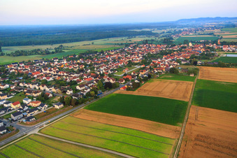 Vue oblique de Vue du village depuis le nord-est à Minfeld dans le département Rhénanie-Palatinat, Allemagne