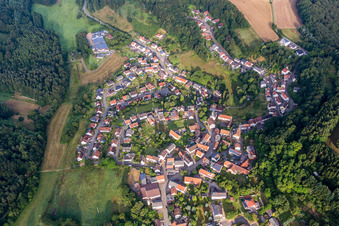 Vue aérienne de Champs agricoles et terres agricoles à Lambsborn dans le département Rhénanie-Palatinat, Allemagne