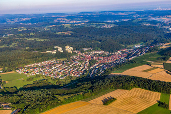 Vue aérienne de Vue des rues et des maisons dans les quartiers résidentiels à Eisingen dans le département Bade-Wurtemberg, Allemagne