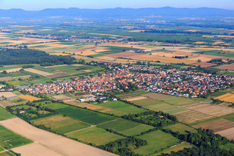 Vue aérienne de Vue du village depuis le sud-est à Zeiskam dans le département Rhénanie-Palatinat, Allemagne
